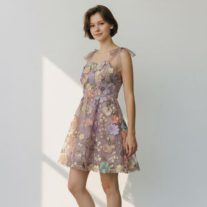 Y2K Sheer Floral Fairy Dress • Coquette Pastel Embroidered Mini • Cottagecore
